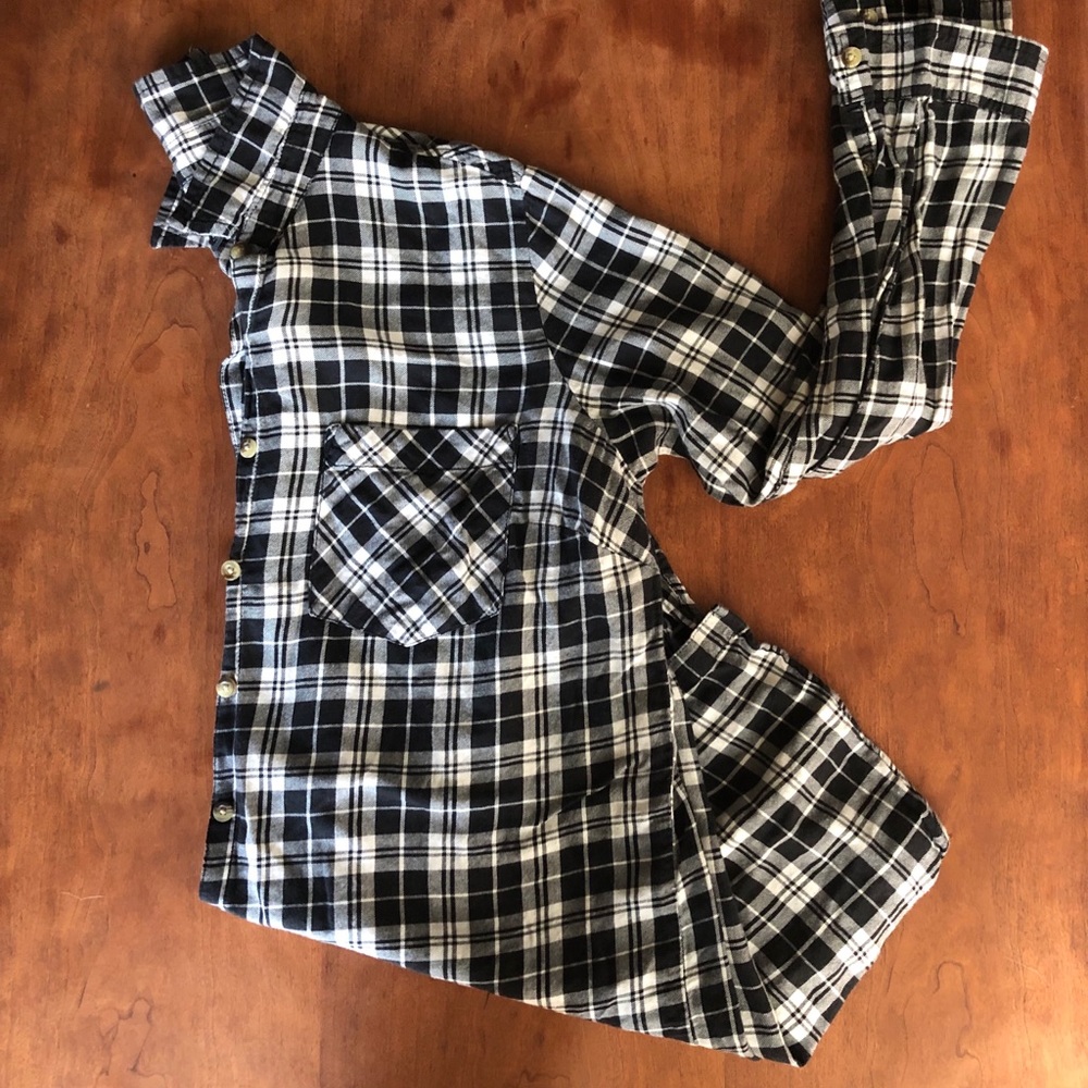 B&W Long Plaid Button Up